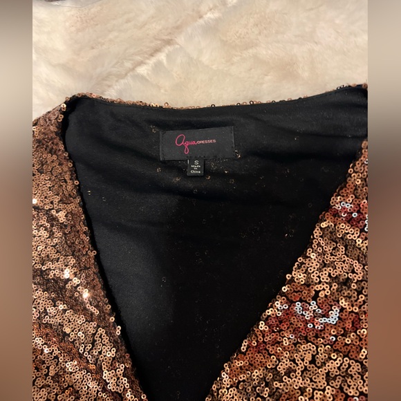 Rose gold sequins dress by aqua dresses with tie wrap in size small. - Picture 2 of 2